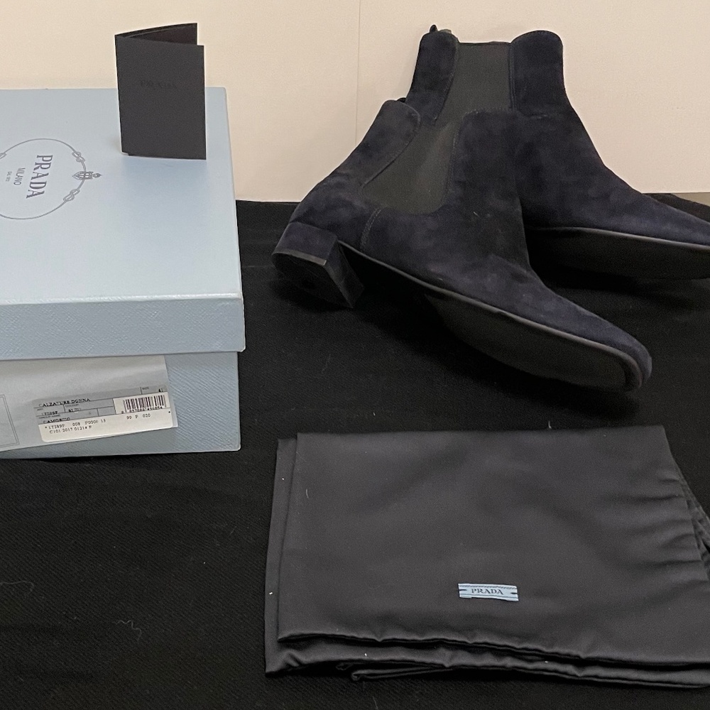 Prada Navy Blue Suede Chelsea Boot Euro Size 41